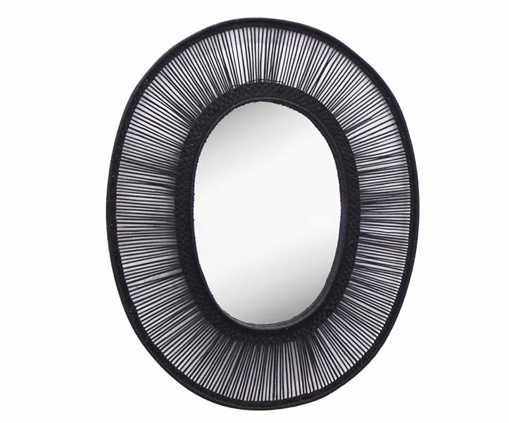 Large Rattan Mirror - Black